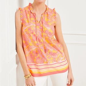 Talbots Island Pineapple Ruffle Trim Shell Sleeveless Blouse